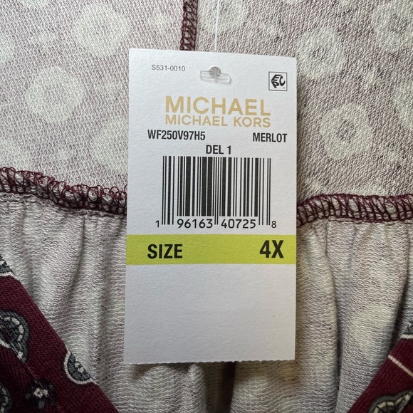 Michael by Michael Kors Burgundy Geometric Print V-Neck Long Sleeve Top sz 4X - Picture 7 of 10